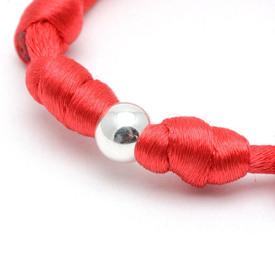 Pulsera Plata Bebe Infantil Roja Cordón